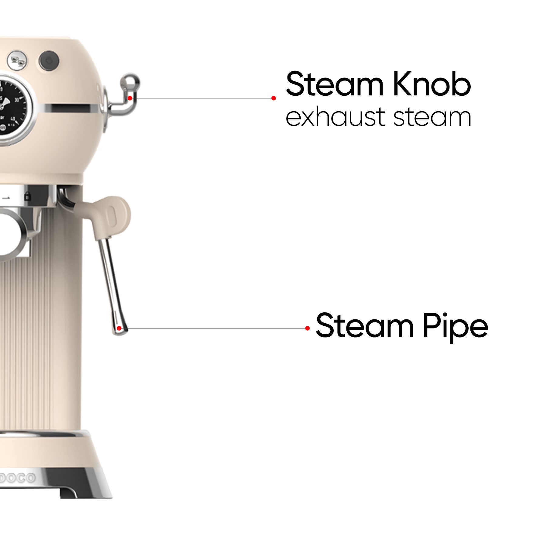 RADOCO Retro Espresso Machine RD-LE6400 — Glossy Cream — highlight 5