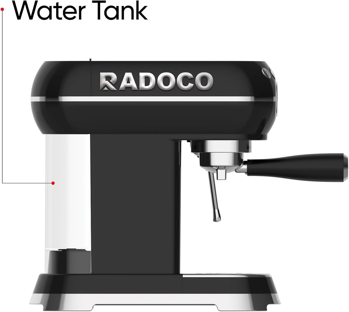 RADOCO Retro Espresso Machine RD-LE6400 — Glossy Black — highlight 3