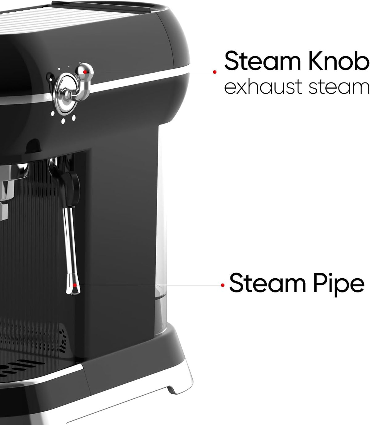 RADOCO Retro Espresso Machine RD-LE6400 — Glossy Black — highlight 5