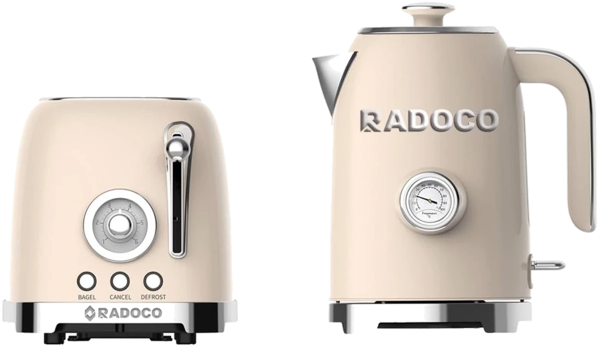 RADOCO Retro Kettle & Toaster Set — Cream