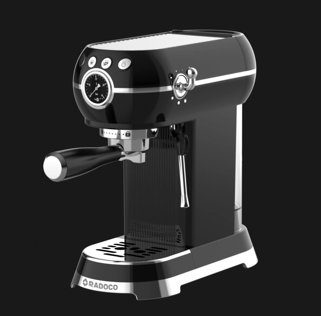 RADOCO Retro Espresso Machine RD-LE6400 — Glossy Black — detail 2